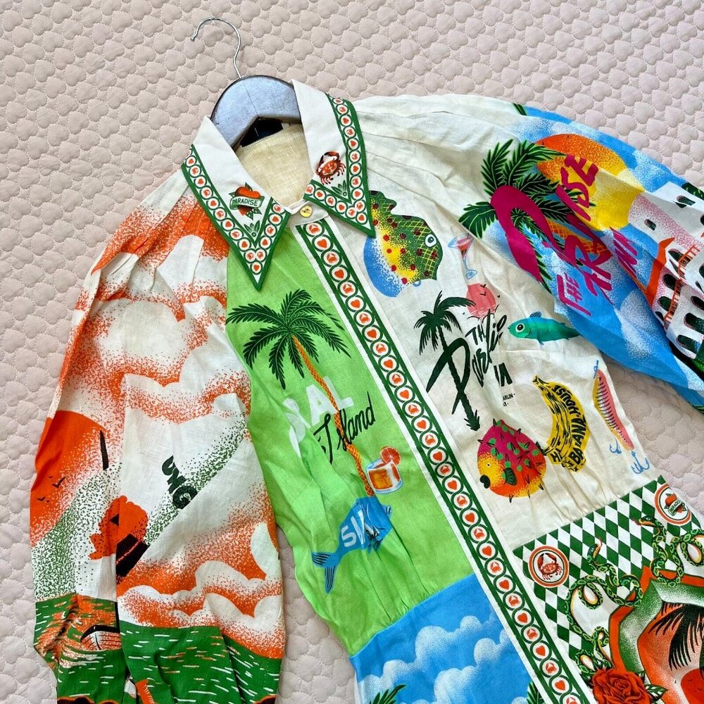 NWOT ALEMAIS Paradiso Linen Mini Shirtdress Size 6 - Picture 3 of 13
